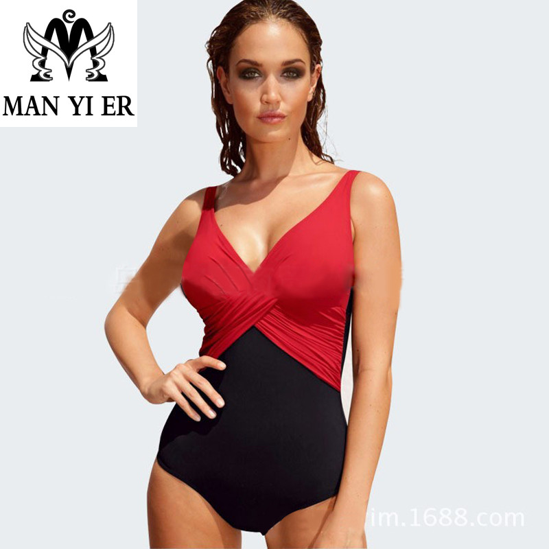 Image of M~4XL One Piece Swimsuit 2015 Hot Swim Wear Bodysuit Beachwear Bathing Suit Triangle Bottom High Waist Plus Size Swimwear Women