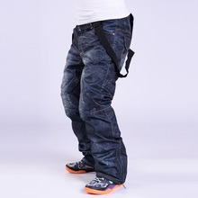 NEW STYLE Ski pants Unique Casual Denim Suspenders Ski trousers Jeans Waterproof Breathable Warm Skiing and Snowboarding Pants