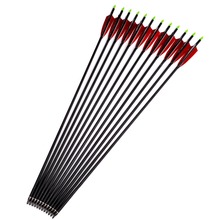 12pcs lot Archery Hunting Mixed Carbon Arrows with Red Black Turkey Feather Replaceable Arrowhead Spine 500