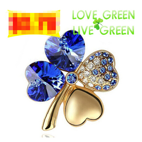 Image of free shipping biggest discount promotion 18K gold plated Austrian Crystal four leaf clover Brooch 19 colors fashion jewelry 9554