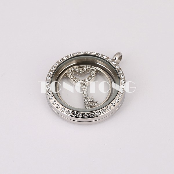 20mm/25mm/30mm/35mm magnetic closure silver czech crystals 316L stainless steel floating memory locket pendant with necklace