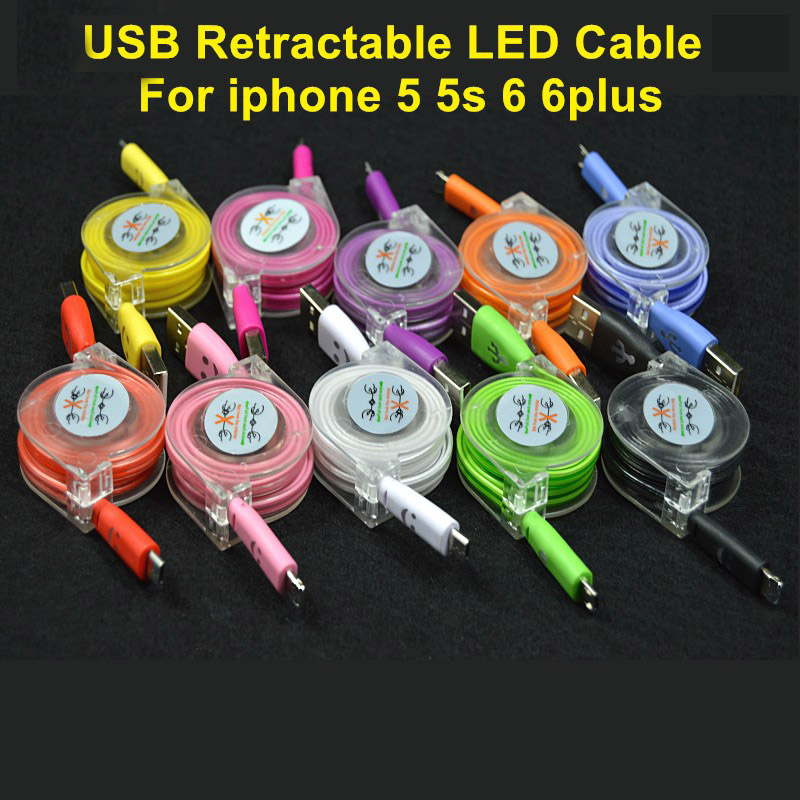 Image of 100cm USB Colorful Led light Retractable Data Sync Charger Cable For iPhone5 5s 6 6Plus For ipad Mini