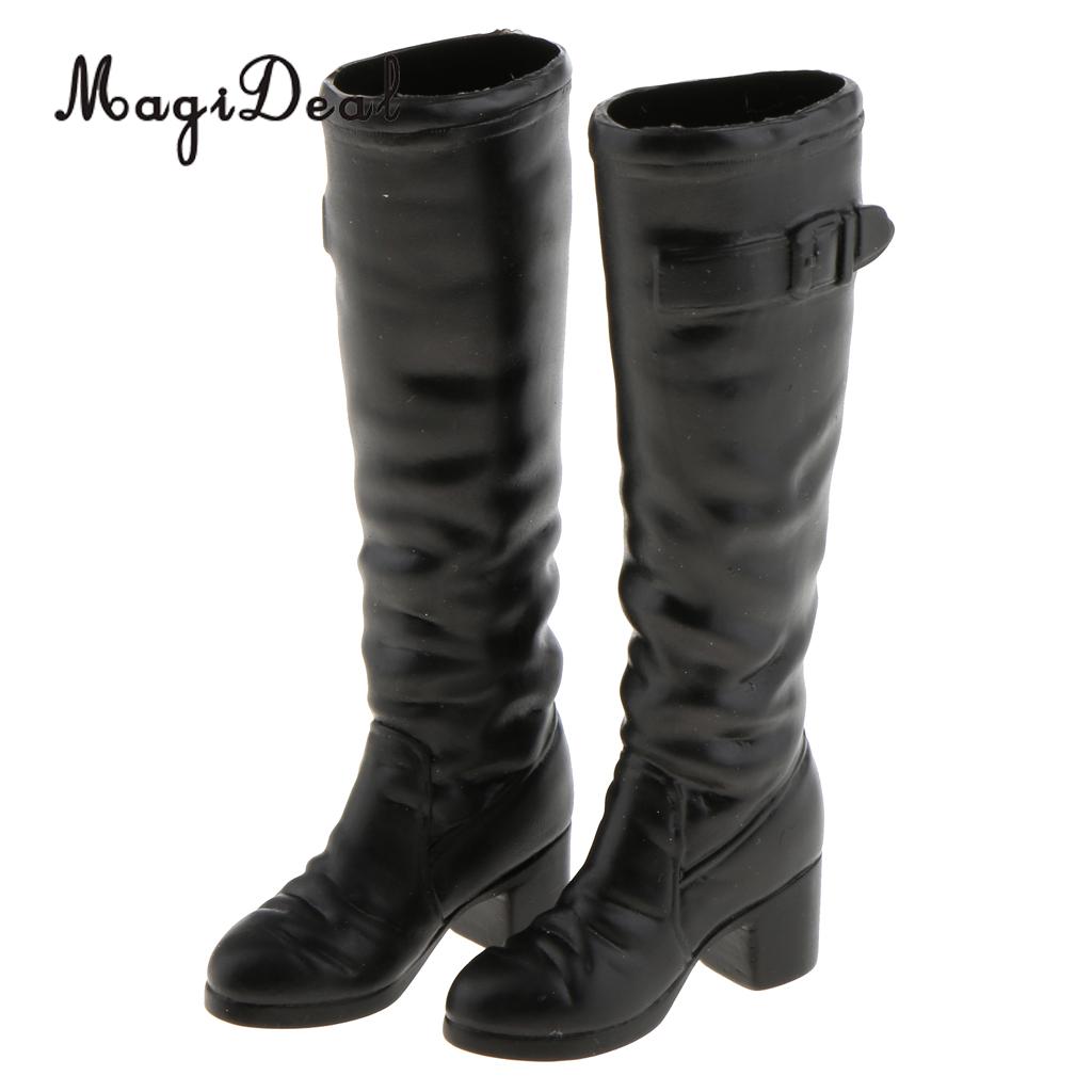 1//6 Scale Female Black Mid-calf Knee Mid Heel Boots for 12/'/' Phicen Hot Doll
