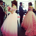 3D Flowers Pink Prom Dresses 2017 Women Elegant Cap Sleeve Long Train Evening Gowns Vestido De