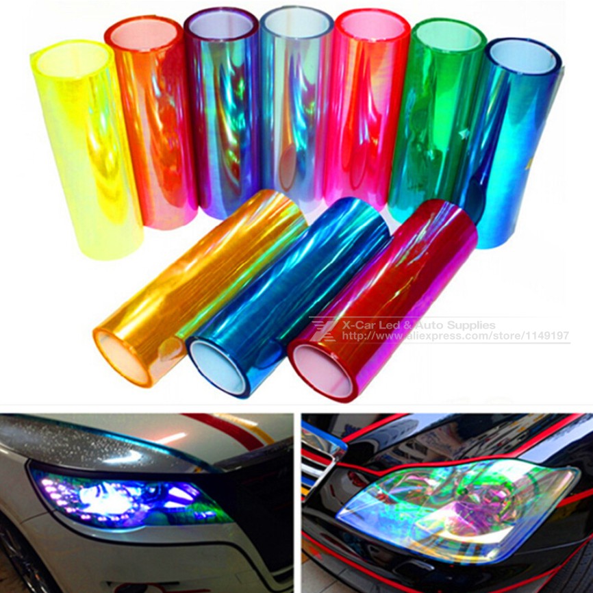 Image of 30cm*1m Shiny Chameleon Auto Car Styling Headlights Taillights Translucent film lights Turned Change Color Car Sticks Decoration