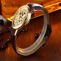 CocoShine A 511 Skeleton Mens Brown Leather Band Quartz Stainless Steel Gold Wrist Watch wholesale Free