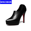 2017 New arrival High quality Women Genuine leather Pointed Toe Platform Sexy Thin Heels Pumps ladies