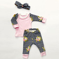 2016 baby girl clothing set long sleeve flower stripe T shirt pants headband 3pcs Infant bebe