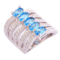 2015 Wholesale unisex New Fancy Jewelry Blue Topaz oval cut 925 Silver Fashion Ring Size 6 7 8 9 10 For Free Shipping