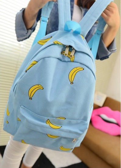 Image of Cute Girl Banana Pattern Printing Women Backpacks Traveling Outdoor Pratical School Bags Unique Fashion Canvas Backpack