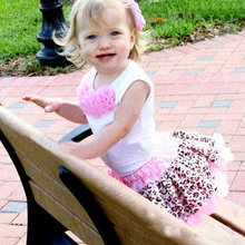 Baby 2 Pieces Outfits Girl Kids Flowers Top And Skirt Set Leopard Tutu Dress