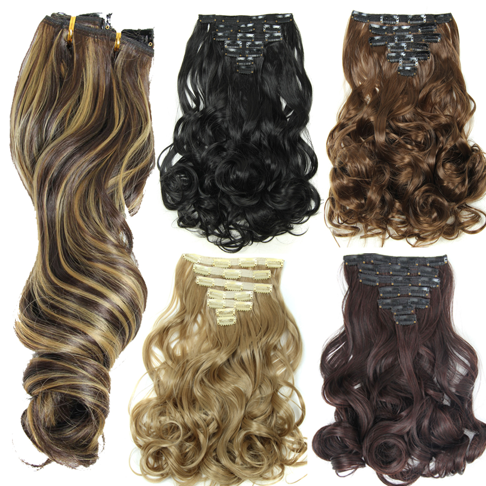 20 Hair Extensions 50 cm 7pcs/set Natural Hairpieces Hair Piece Wavy Curly Synthetic Clip In Hair Ex