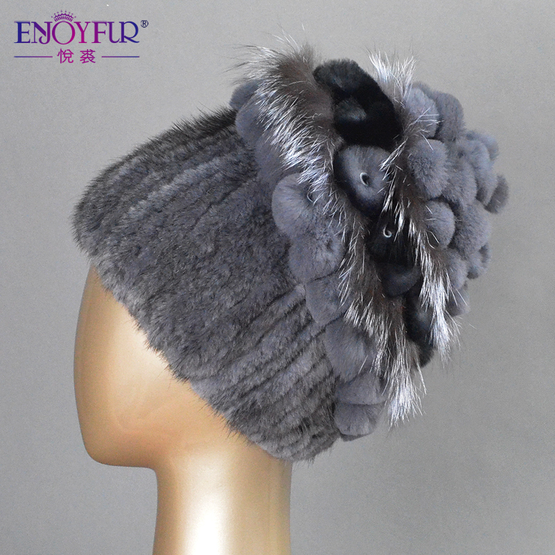 Real mink fur hats for women winter fur hat with rex rabbit fur flowers top 2015 Russia fashion brand fur cap knit beanies