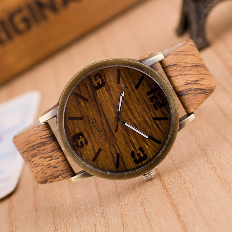Simulation Wooden Quartz Men Watches Casual Wooden Color Leather Strap Watch Wood Male Wristwatch Re