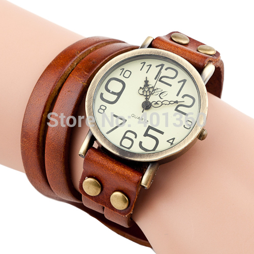 2015 New Cow leather Bracelet Watches Wrap Winding Ladies Women s Vintage Wrist watches