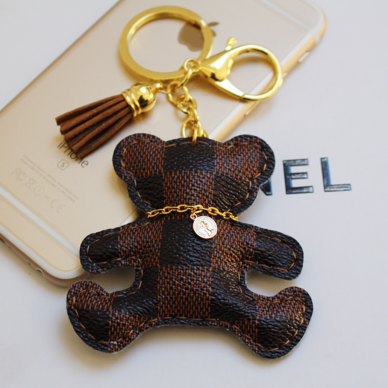 Famous Brand Luxury Keychain Cute Bear PU Leather Car Key chain llaveros Key Rings chaveiro porte clef Keyfob Jewelry PWK0477