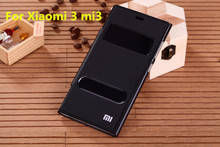 Original offical  leather case + PC Back shell case For Xiaomi 3 mi3 m3 MIUI Millet Phone dual window cover  retail box