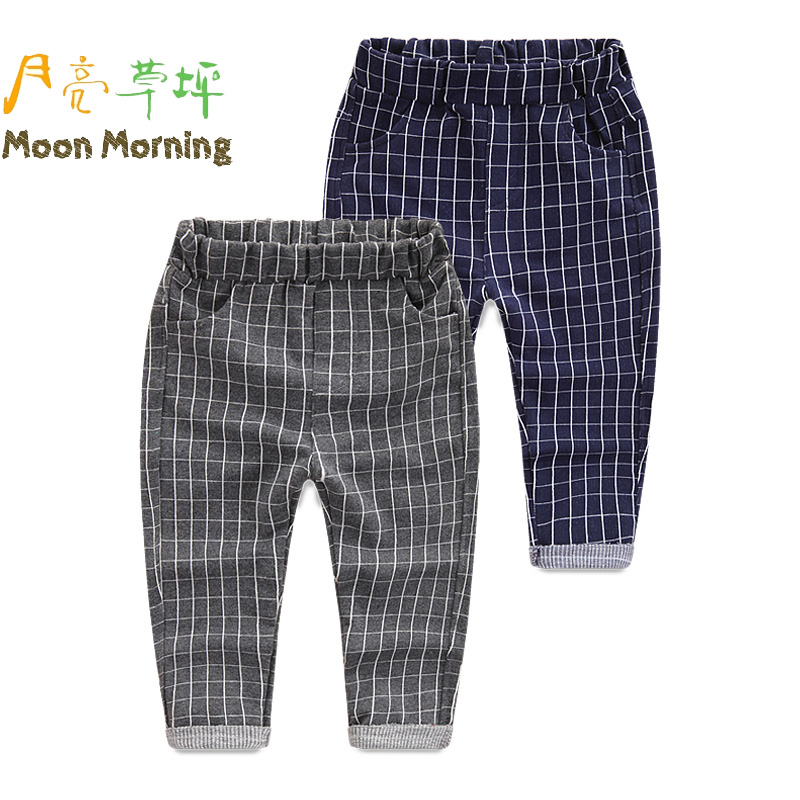 Moon Morning Spring Autumn Kids Pants Plaid Mid El...