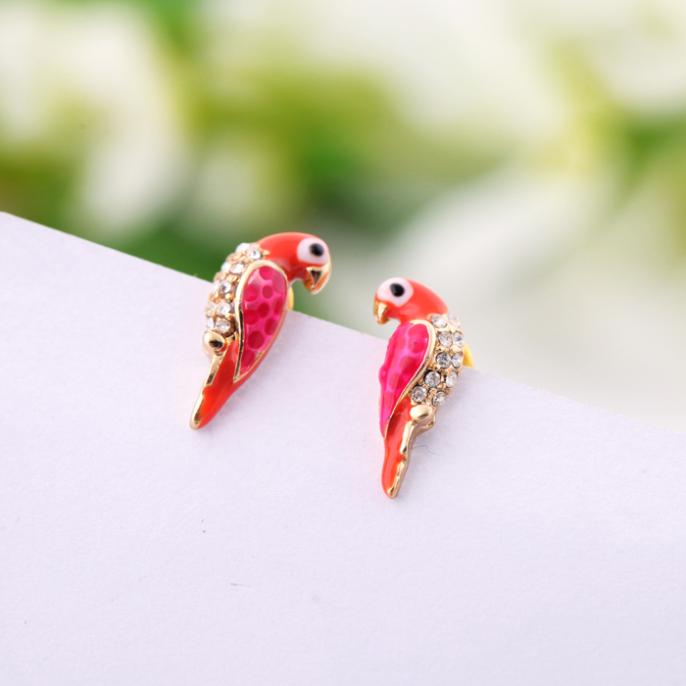 Image of 2016 New Fashion Charms Crystal Earrings Animal Red Bird studs hot pink cute Earrings for Women from india bohemian brincos