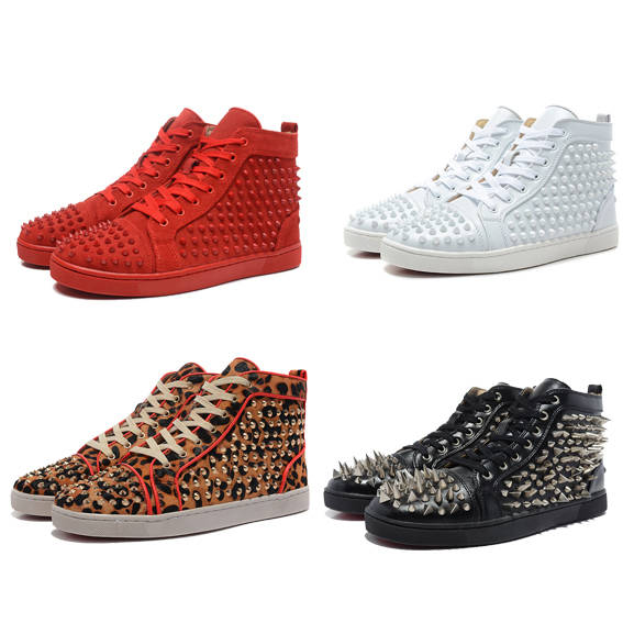 2014 New Handmade Luxury Hot Sale Rivets Red Bottom Sneakers Spike Flats Casual Men Shoes ...
