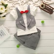 Summer Gentleman Baby Boy Clothing Set Butterfly Bow Tie Waistcoat T shirt Shorts 2pcs Kids Suit