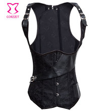 Women Black Wait Training Underbust Corset Steampunk Waist Cincher Trainer Vest Steel Boned Corsets and Bustiers Cupless Corpete