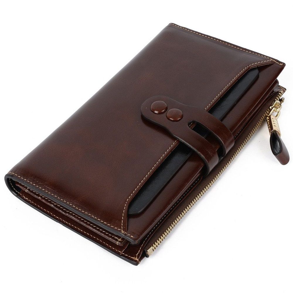New Women&#39;s Large Capacity Luxury Waxy Genuine Leather Wallet with Zipper Pocket-in Wallets from ...