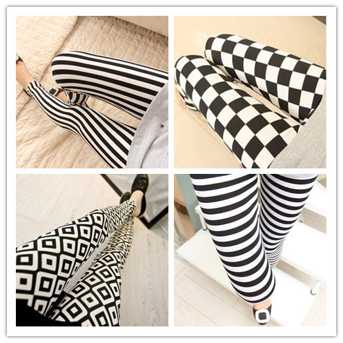 5pcs lot 2015 Fashion Woman Cross Square Milk Silk Stripe Leggings High Elastic Ankle Length Trousers