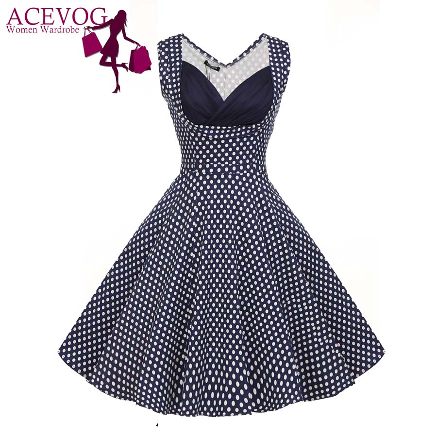 ACEVOG Sexy 1950s Lady Elegant Women V-Neck High Waist Sleeveless Casual Party Solid Midi Pleated Dr
