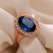 Best Quality Genuine 18K Gold Plated Luxury Exaggerated Wedding Blue Zircon Crystal Rings Female Statement Jewelry