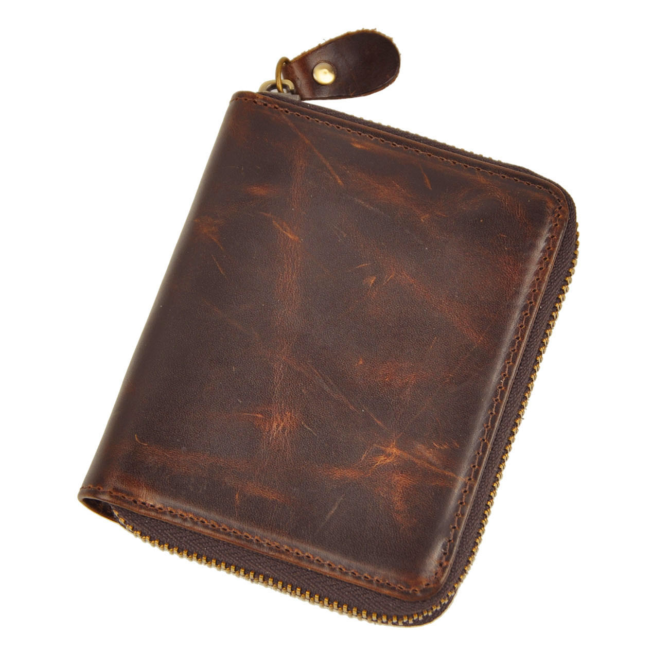 Mens&#39; Zipper Genuine Tan Leather Wallet Male Cowhide Coin Purse Vintage Short Wallet for Men ...