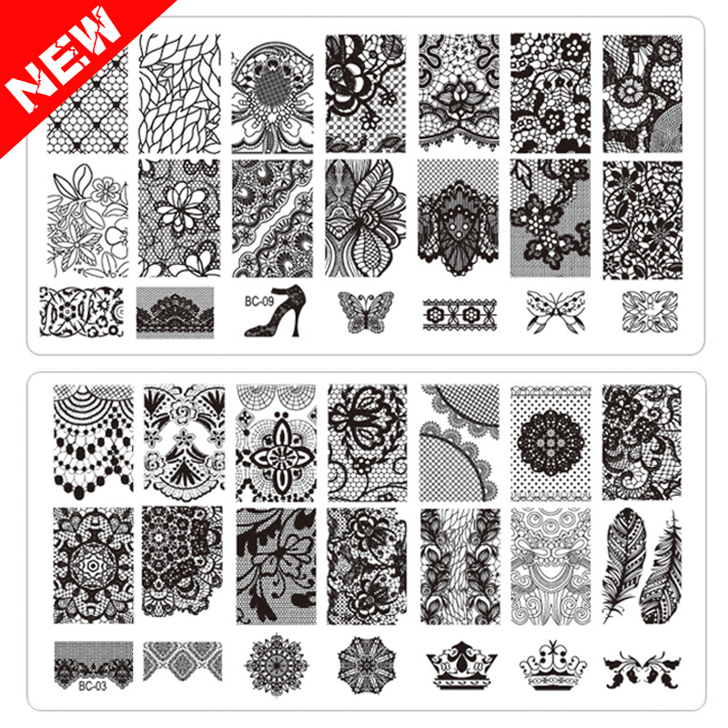 Image of New Lace Flowers Nail Art Stamp Stamping Image Plate 10pcs/lot 6*12cm Stainless Steel Nail Template Manicure Stencil Tools