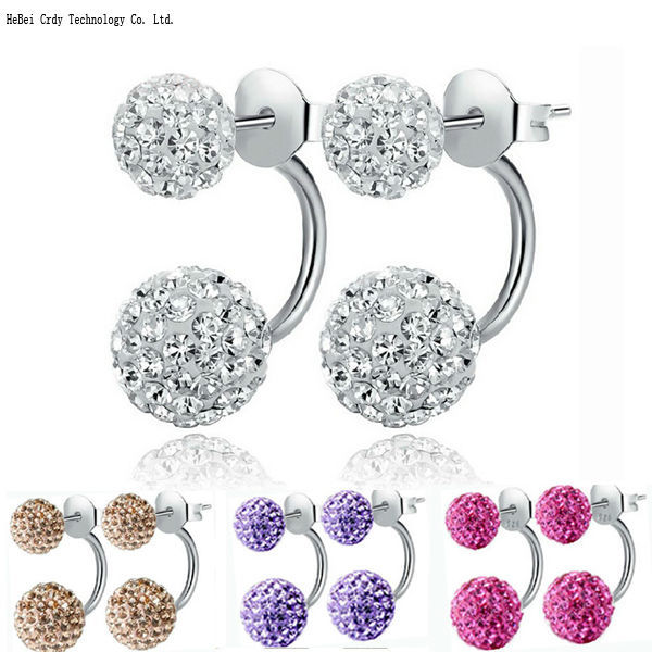 Image of Free Shipping 19 Color Double Side Earring Fashion Jewelry Shamballa Earrings Crystal Ball Women Double Stud Earrings 8MM/10MM