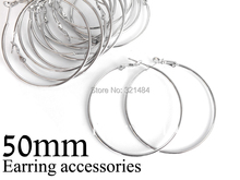 Bulk 500pc lot rhodium plated 50mm french circle hooks earring backs hoop earring findings for jewelry