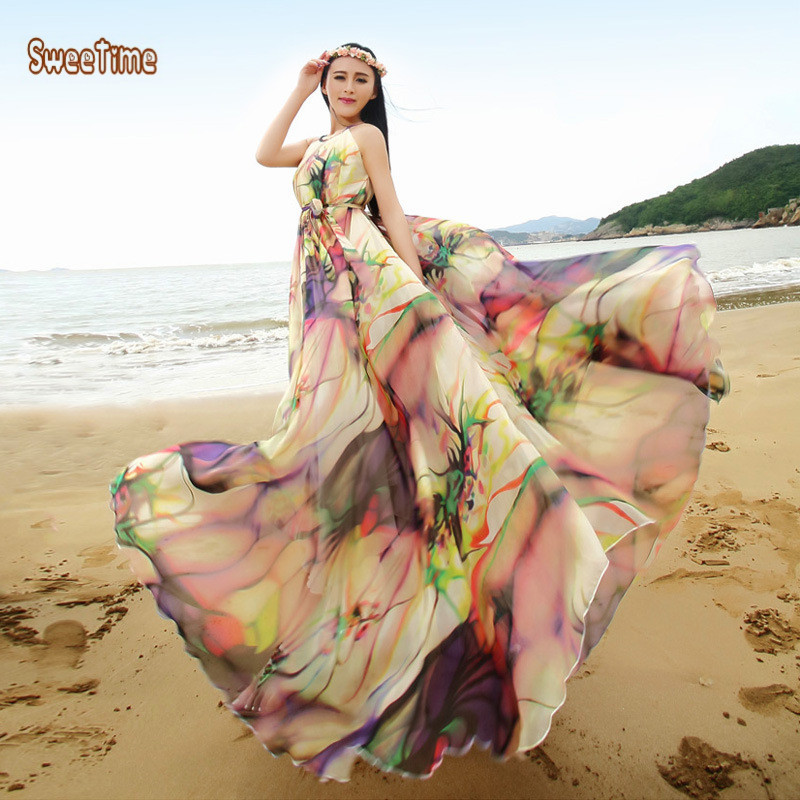 2016 Summer BoHo Chiffon Long Bridesmaid Maxi Dress Fashion Maternity Beach Holiday Dress Plus Size Sundress Baby Shower Dress