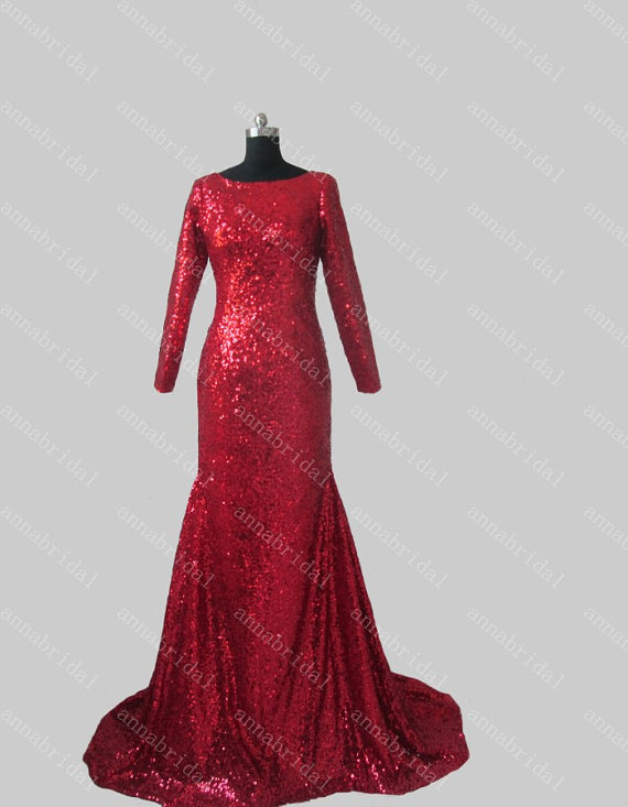 -Red-Dresses-Mermaid-Backless-Dresses-Long-Sleeves-High-Neck-Holiday ...