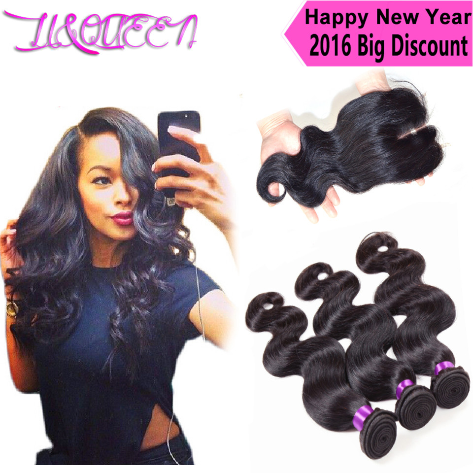 Image of Brazilian virgin hair with closure queen hair products brazilian body wave 3 bundles with closure human hair weave with closure