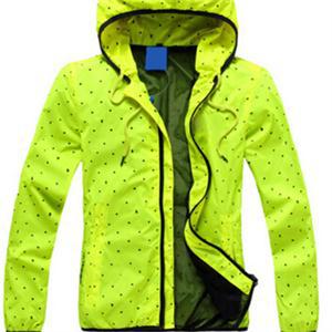 Hot Sale Women Active Style New Coat Slim Polka Dot Full Sleeves Zipper Autumn Coat Fluorescent
