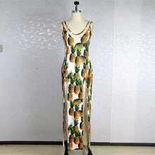 Sexy Pineapple printing summer dress V-Neck Tank Package buttocks women dress Backless Bilateral split gauze Dresses maxi dress