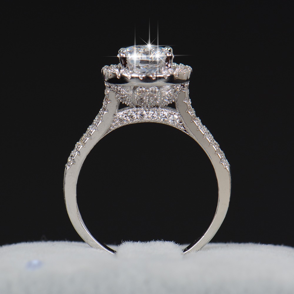 Image of Hot sale Fashion Luxury Women Engagement Jewelry 925 sterling Silver 5A ZC Crystal Zircon Female Wedding Finger Flower Rings