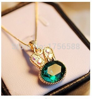 Image of 2016 fashion green sea rabbit control over drilling cute bunny crystal clavicle pendant necklaces jewelery