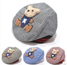 Baby Boy and Girl Cotton Bear Beret Infant Toddler Plaid Hat