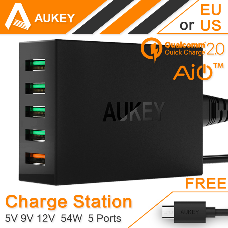 Image of Aukey Quick Charge 2.0 54W 5 Port Micro USB Desktop Mobile Charger QC2.0 Wall Charging EU US Plug for iPhone Samsung S6 SONY HTC