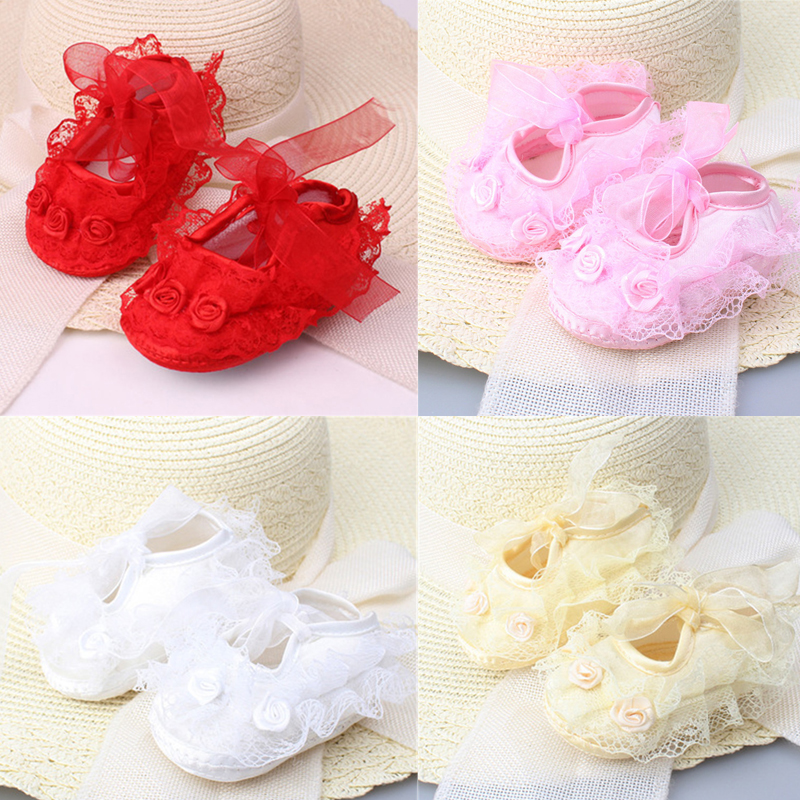 White 6-12M Newborn Baby Girls Soft Sole lACE Crib Shoes Anti-slip Sneaker Prewalker