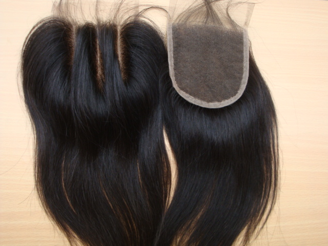 Image of Brazilian Straight Human Hair Lace Closure Bleached Knots Middle Part Lace Top Closure With Natural Color Hair Free Shipping