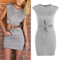 Sexy Women Bodycon Tight Dress O Neck Short Sleeve Party Front Knot Beach Dress