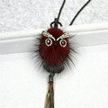 New Fashion Long Woman Necklace Cute Owl Rhinestones Tassel pom pom Pendant Sweater Necklace Clothes Accessories