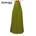 SETWIGG High Quality 90cm Long Chiffon Pleated Skirts Elastic Waist Belt Casual Candy Maxi Long Bohemian