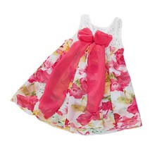 Children Baby One Piece Dress Hollow Out Chiffon Big Bow Dress Girls Lace Floral Reverse Dresses
