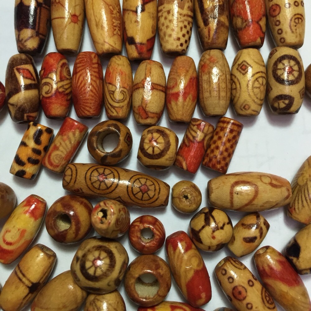 Image of 100Pcs/Pack 7mm-23mm Assorted Mixed Pattern Wooden Round Bead Loose Spacer For Charm Bracelet Wholesale